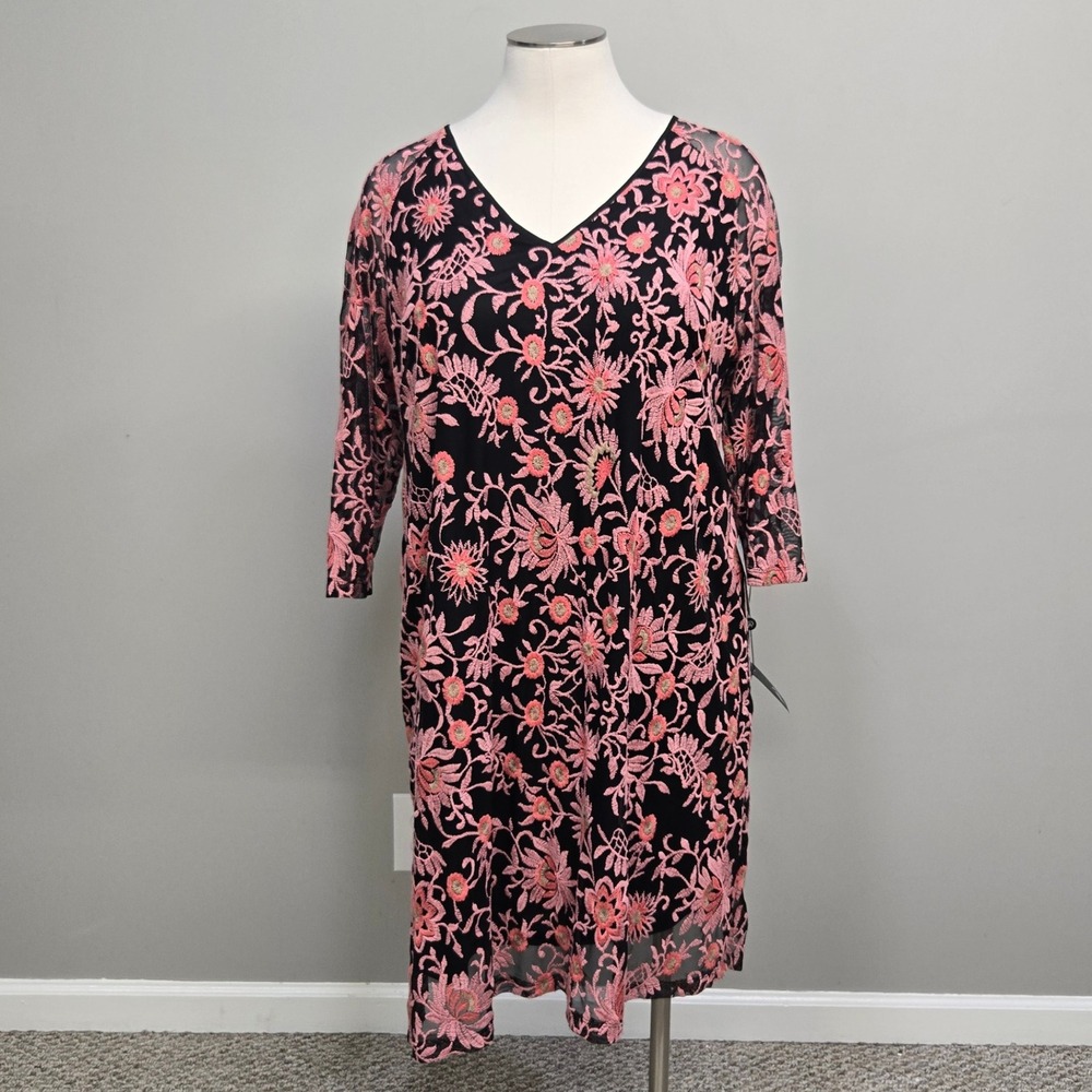 Adrianna Papell Midi Dress Plus Size 22‎ Floral Embroidered Mesh Party Romantic